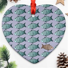 Fishes Pattern Background Theme Art Ornament (heart)