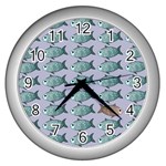 Fishes Pattern Background Theme Art Wall Clock (Silver) Front