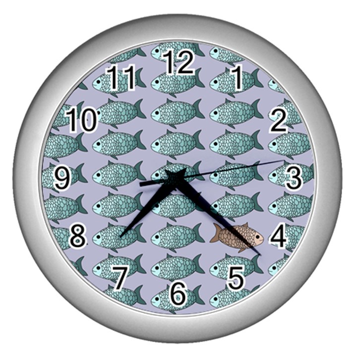 Fishes Pattern Background Theme Art Wall Clock (Silver)