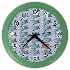 Fishes Pattern Background Theme Art Color Wall Clock by Vaneshop