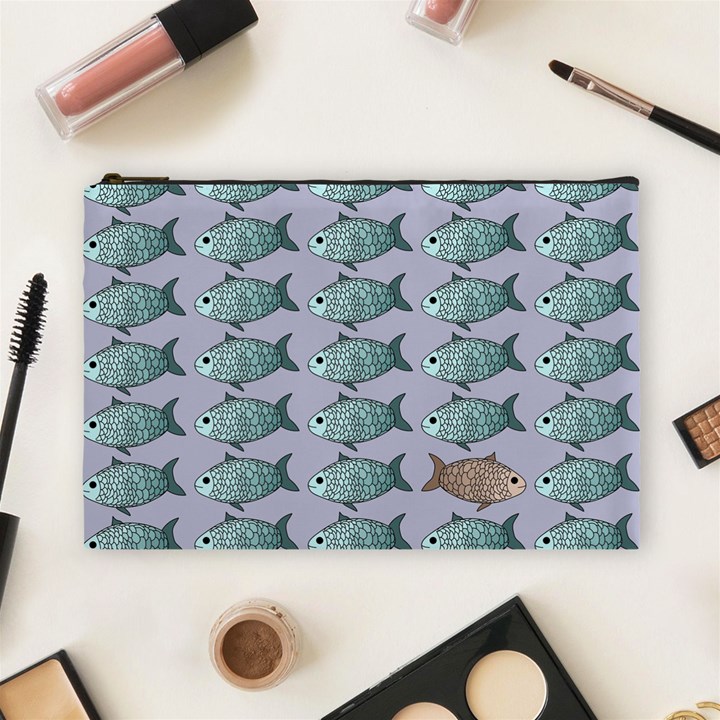 Fishes Pattern Background Theme Art Cosmetic Bag (Large)