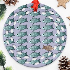 Fishes Pattern Background Theme Art Round Filigree Ornament (two Sides)