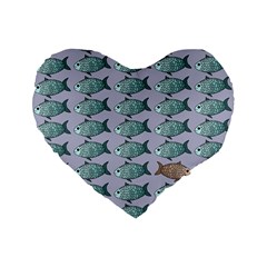 Fishes Pattern Background Theme Art Standard 16  Premium Flano Heart Shape Cushions by Vaneshop