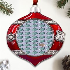 Fishes Pattern Background Theme Art Metal Snowflake And Bell Red Ornament