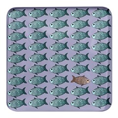 Fishes Pattern Background Theme Art Square Glass Fridge Magnet (4 Pack)