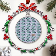 Fishes Pattern Background Theme Art Metal X mas Wreath Ribbon Ornament