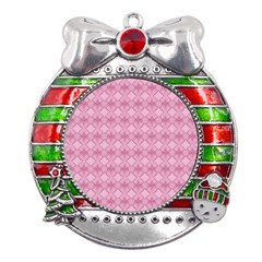 Pattern Print Floral Geometric Metal X mas Ribbon With Red Crystal Round Ornament