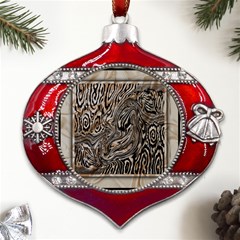 Zebra Abstract Background Metal Snowflake And Bell Red Ornament