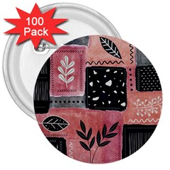 Floral Wall Art 3  Buttons (100 Pack) 