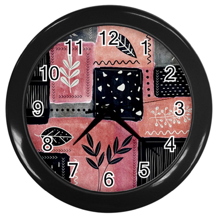 Floral Wall Art Wall Clock (Black)