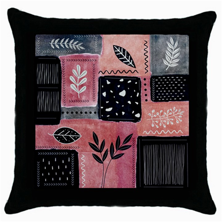 Floral Wall Art Throw Pillow Case (Black)