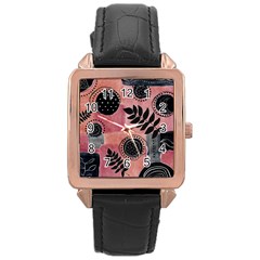 Abstract Pattern Floral Wall Art Rose Gold Leather Watch  by Vaneshop