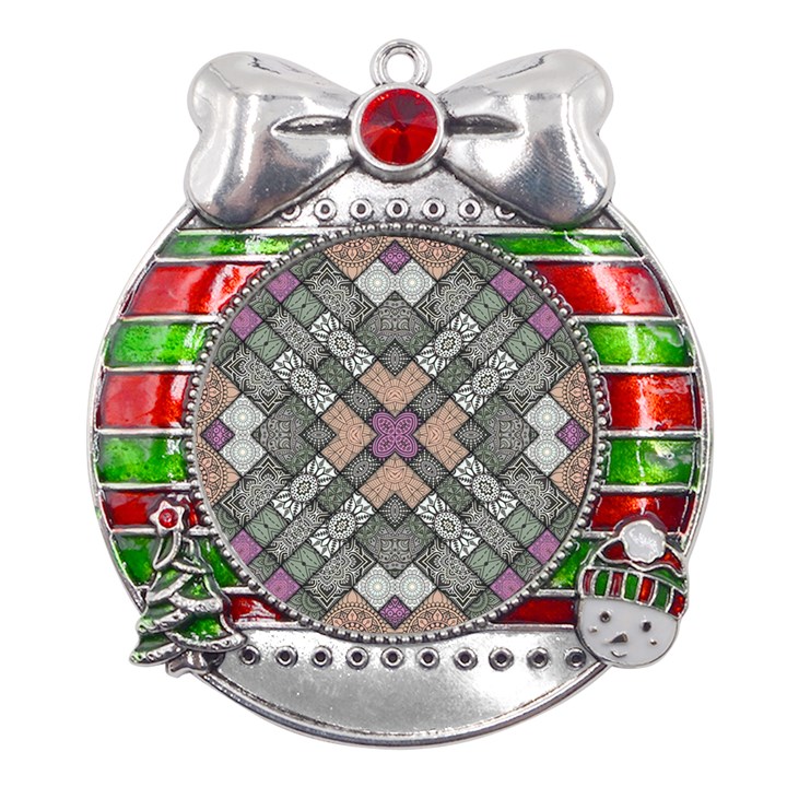 Mandala Decoration Floral Flower Metal X Mas Ribbon With Red Crystal Round Ornament