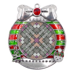 Mandala Decoration Floral Flower Metal X mas Ribbon With Red Crystal Round Ornament by Vaneshop