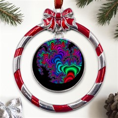 Abstract Piece Color Metal Red Ribbon Round Ornament