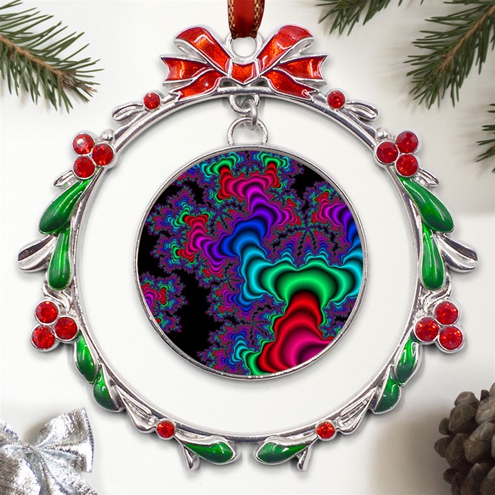 Abstract Piece Color Metal X mas Wreath Ribbon Ornament