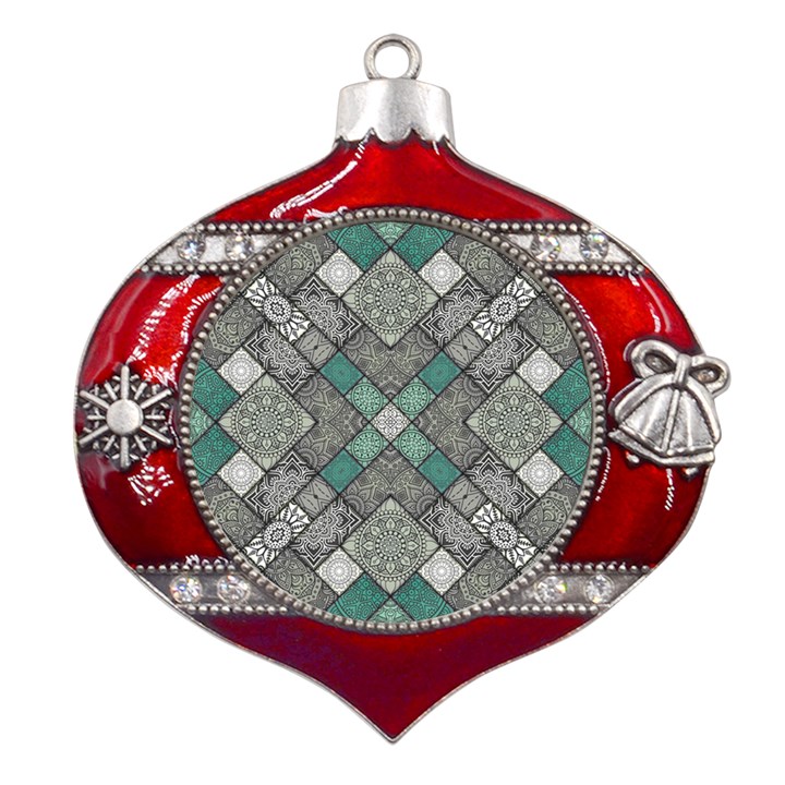 Mandala Decoration Flora Floral Flower Metal Snowflake And Bell Red Ornament