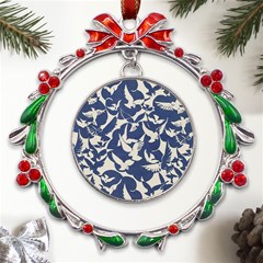 Bird Animal Animal Background Metal X mas Wreath Ribbon Ornament by Vaneshop