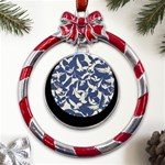 Bird Animal Animal Background Metal Red Ribbon Round Ornament Front