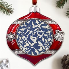 Bird Animal Animal Background Metal Snowflake And Bell Red Ornament