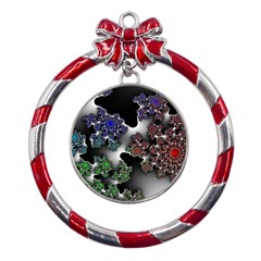 Piece Graphic Metal Red Ribbon Round Ornament