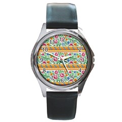 Flower Fabric Design Round Metal Watch by Vaneshop