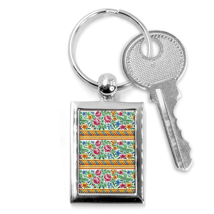 Flower Fabric Design Key Chain (Rectangle)