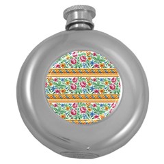 Flower Fabric Design Round Hip Flask (5 Oz) by Vaneshop