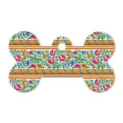 Flower Fabric Design Dog Tag Bone (one Side) by Vaneshop