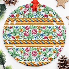 Flower Fabric Design Round Filigree Ornament (two Sides)