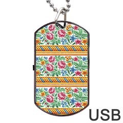 Flower Fabric Design Dog Tag Usb Flash (one Side) by Vaneshop