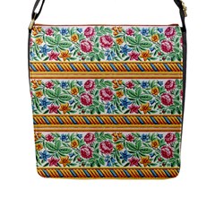 Flower Fabric Design Flap Closure Messenger Bag (l) by Vaneshop