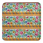 Flower Fabric Design Square Glass Fridge Magnet (4 pack) Front