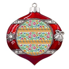 Flower Fabric Design Metal Snowflake And Bell Red Ornament by Vaneshop