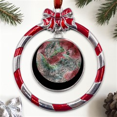 Design Pattern Scarf Gradient Metal Red Ribbon Round Ornament