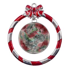 Design Pattern Scarf Gradient Metal Red Ribbon Round Ornament