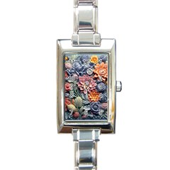 3d Flower Bloom Embossed Pattern Rectangle Italian Charm Watch by Vaneshop