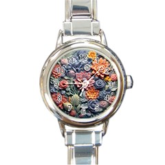 3d Flower Bloom Embossed Pattern Round Italian Charm Watch by Vaneshop