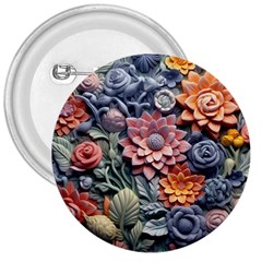 3d Flower Bloom Embossed Pattern 3  Buttons by Vaneshop