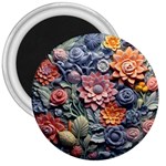 3d Flower Bloom Embossed Pattern 3  Magnets Front