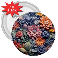 3d Flower Bloom Embossed Pattern 3  Buttons (10 Pack) 