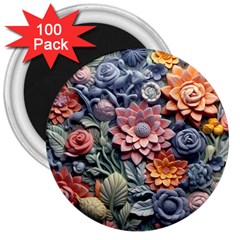 3d Flower Bloom Embossed Pattern 3  Magnets (100 Pack) by Vaneshop