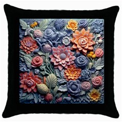 3d Flower Bloom Embossed Pattern Throw Pillow Case (black) by Vaneshop