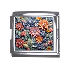 3d Flower Bloom Embossed Pattern Mega Link Italian Charm (18mm)