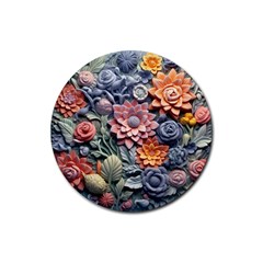 3d Flower Bloom Embossed Pattern Rubber Round Coaster (4 Pack) by Vaneshop