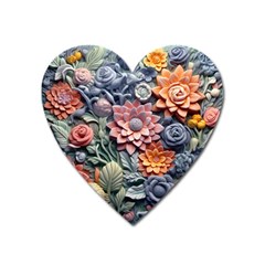 3d Flower Bloom Embossed Pattern Heart Magnet by Vaneshop