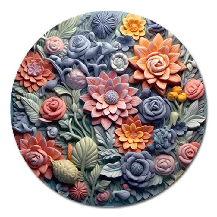 3d Flower Bloom Embossed Pattern Magnet 5  (Round)