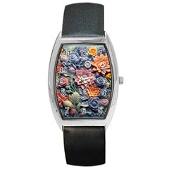 3d Flower Bloom Embossed Pattern Barrel Style Metal Watch by Vaneshop