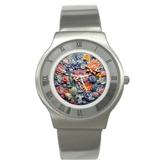 3d Flower Bloom Embossed Pattern Stainless Steel Watch by Vaneshop