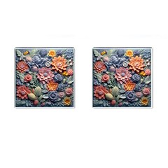 3d Flower Bloom Embossed Pattern Cufflinks (square) by Vaneshop